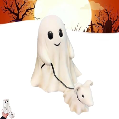 YuuFcy Geister Statue Mit Hund, Ghost Walking Dog Statue, Süße Geister Und Geister Hund Figur Halloween Deko, Ghost Walking Dog Statue, Geister Führe Hund Ornament Home Decor (Groß,A-1 Stücke) von YuuFcy