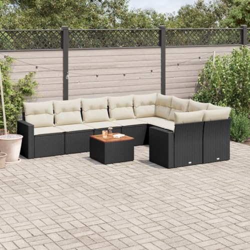 10-TLG. Garten-Lounge-Set, Poly Rattan Schwarz, Outdoor-Sofa mit Kissen, Gartentisch, für Terrasse & Balkon von YuuSsea