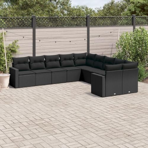 10-TLG. Garten-Sofagarnitur, Poly Rattan Schwarz, UV-beständig, modulare Outdoor-Sitzgruppe mit Kissen, Stauraum für Terrasse, Balkon von YuuSsea