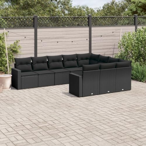 10-TLG. Garten-Sofagarnitur, Schwarz, Poly Rattan, modulare Outdoor Sitzgruppe mit Kissen, Stauraum, UV-beständig 10-TLG. Garten-Sofagarnitur, Schwarz, Poly Rattan, modulare Outdoor Sitzgruppe mit Kissen, Stauraum, UV-beständig von YuuSsea