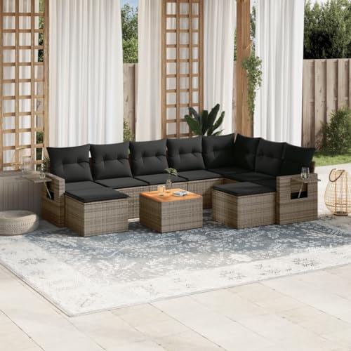 10-TLG. Gartenmöbel-Set, Sofa-Garnitur für Terrasse, Balkon, aus Poly Rattan, Grau, mit Kissen, Gartentisch, UV-beständig von YuuSsea