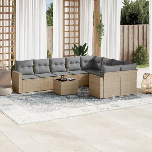 10-TLG. Gartenmöbel-Set für Terrasse, Poly Rattan Sofa mit Stauraum, Kissen, moderner Gartentisch, UV-beständig, Außenbereich von YuuSsea