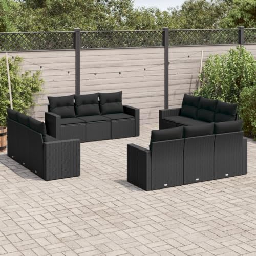 12-TLG. Garten-Sofagarnitur, Schwarz Poly Rattan, Modulares Design für Terrasse, Outdoor-Möbel Set mit Kissen, Stauraum 12-TLG. Garten-Sofagarnitur, Schwarz Poly Rattan, Modulares Design für Terrasse, Outdoor-Möbel Set mit Kissen, Stauraum von YuuSsea