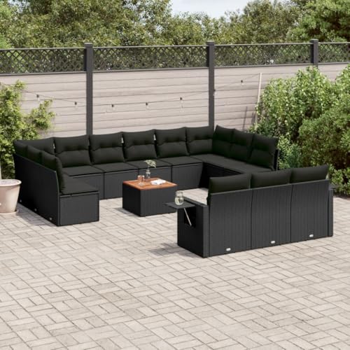 14-TLG. Gartenmöbel-Set, Schwarz Poly Rattan, modulare Outdoor-Sitzgruppe mit Kissen, für Terrasse, Balkon, Garten von YuuSsea