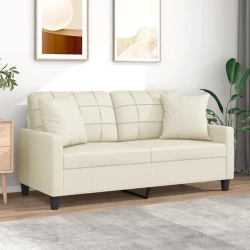 2-Sitzer-Sofa, Creme Kunstleder, 140 cm Sitzbreite, Modernes Design mit 2 Zierkissen, Robustes Metallgestell, Wohnzimmer Couch Möbel 2-Sitzer-Sofa, Creme Kunstleder, 140 cm Sitzbreite, Modernes Design mit 2 Zierkissen, Robustes Metallgestell, Wohnzimmer Couch Möbel von YuuSsea