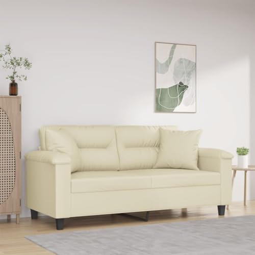 2-Sitzer-Sofa, Creme Kunstleder, 170x77x80 cm, Modernes Design, Inklusive 2 Zierkissen 40x40 cm, Robustes Metallgestell für Wohnzimmer, Schlafzimmer 2-Sitzer-Sofa, Creme Kunstleder, 170x77x80 cm, Modernes Design, Inklusive 2 Zierkissen 40x40 cm, Robustes Metallgestell für Wohnzimmer, Schlafzimmer von YuuSsea
