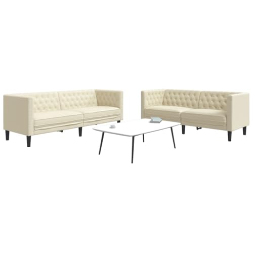 2-TLG. Chesterfield-Sofa-Set Creme Kunstleder, Robustes Wohnzimmer Couchgarnitur, Elegant für Zuhause, Langlebig & Pflegeleicht, Ideal zum Entspannen von YuuSsea