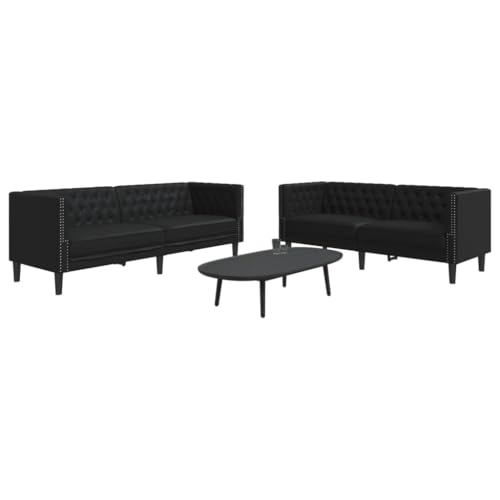 2-TLG. Chesterfield-Sofa-Set Schwarz Kunstleder, Robustes Wohnzimmer Couchgarnitur mit Armlehnen, Bequeme Polstergarnitur für Zuhause, Langlebige Lounge Möbel von YuuSsea