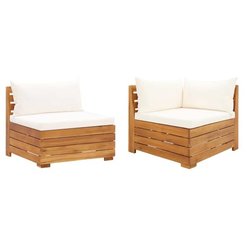 2-TLG. Garten-Lounge-Set, Akazien-Massivholz, Cremeweiße Kissen, Outdoor-Möbel für Terrasse, bequemes Sofa für den Garten von YuuSsea