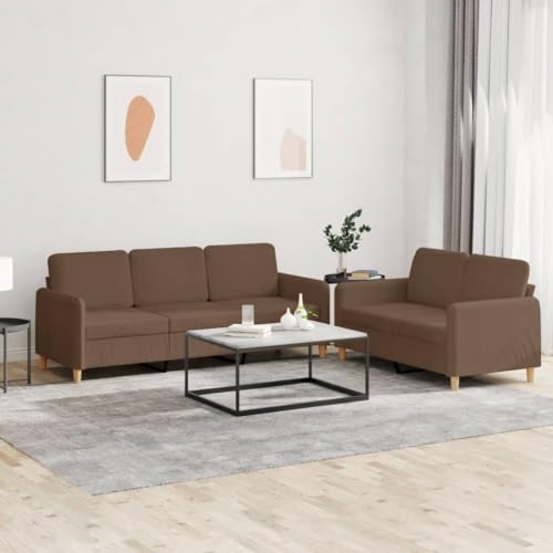 2-TLG. Sofagarnitur, Braun Stoff, Metallrahmen, mit Kissen, gemütliches 2-Sitzer & 3-Sitzer Sofa Set für Wohnzimmer, strapazierfähig & atmungsaktiv von YuuSsea