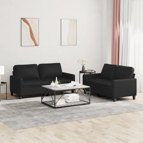 2-TLG. Sofagarnitur, Schwarz Kunstleder, 2X 2-Sitzer Sofa mit Kissen, Robustes Metallgestell, Bequeme Wohnzimmer Couch für Zuhause 2-TLG. Sofagarnitur, Schwarz Kunstleder, 2X 2-Sitzer Sofa mit Kissen, Robustes Metallgestell, Bequeme Wohnzimmer Couch für Zuhause von YuuSsea