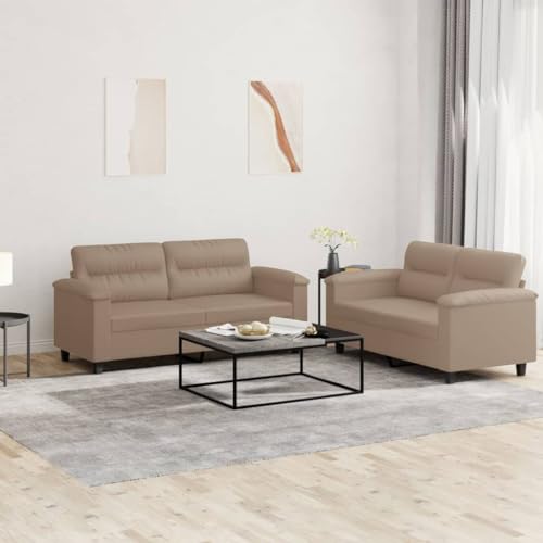 2-TLG. Sofagarnitur Cappuccino-Braun, Kunstleder mit Kissen, Robustes Metallgestell, 150/170 cm Breite, bequemes Wohnzimmer-Sofa für stilvolles Entspannen 2-TLG. Sofagarnitur Cappuccino-Braun, Kunstleder mit Kissen, Robustes Metallgestell, 150/170 cm Breite, bequemes Wohnzimmer-Sofa für stilvolles Entspannen von YuuSsea