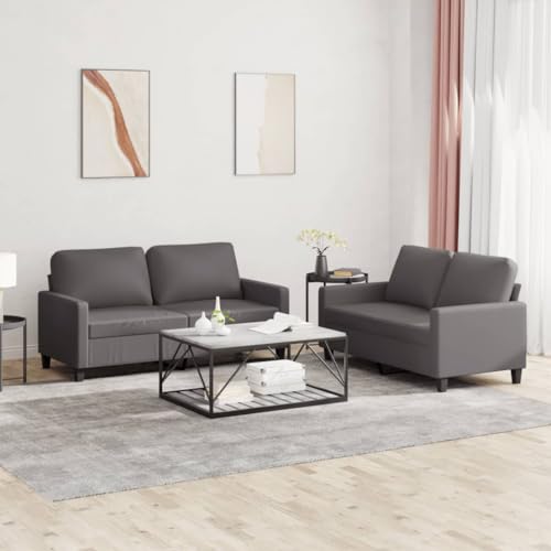 2-TLG. Sofagarnitur Grau Kunstleder, Langlebiges 2-Sitzer Sofa Set mit 4 Kissen, Modernes Design für Wohnzimmer und Lounge, Bequemes Möbelstück von YuuSsea