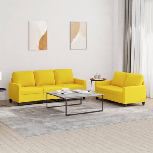 2-TLG. Sofagarnitur Hellgelb Stoff, Langlebiges 2-Sitzer & 3-Sitzer Sofa Set, Modernes Design, Robuster Rahmen für Wohnzimmer, Komfortable Couch mit Kissen von YuuSsea