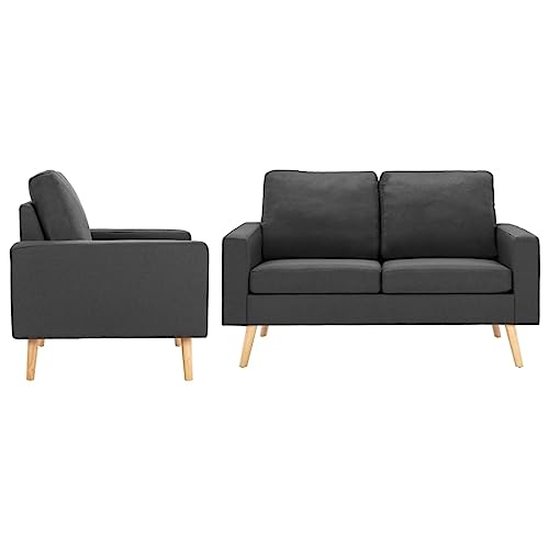 2-TLG. Sofagarnitur Stoff Dunkelgrau, 1 Sessel & 1 Zweisitzer Sofa, Massivholzrahmen, Gepolsterte Kissen, Bequemes Wohnzimmer Sitzmöbel Set, Langlebige Lounge Couch für Zuhause 2-TLG. Sofagarnitur Stoff Dunkelgrau, 1 Sessel & 1 Zweisitzer Sofa, Massivholzrahmen, Gepolsterte Kissen, Bequemes Wohnzimmer Sitzmöbel Set, Langlebige Lounge Couch für Zuhause von YuuSsea