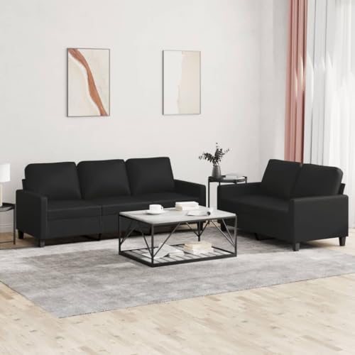 2-TLG. Sofagarnitur mit Kissen, Schwarz Kunstleder, Robustes Sperrholz Metallgestell, Bequemes Wohnzimmer Couch Set für Zuhause, Langlebig von YuuSsea