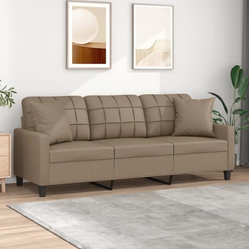 3-Sitzer-Sofa, Cappuccino-Braun, 180 cm Sitzbreite, Kunstleder, Modernes Design, mit Zierkissen für Wohnzimmer und Büro, Robustes Metallgestell von YuuSsea