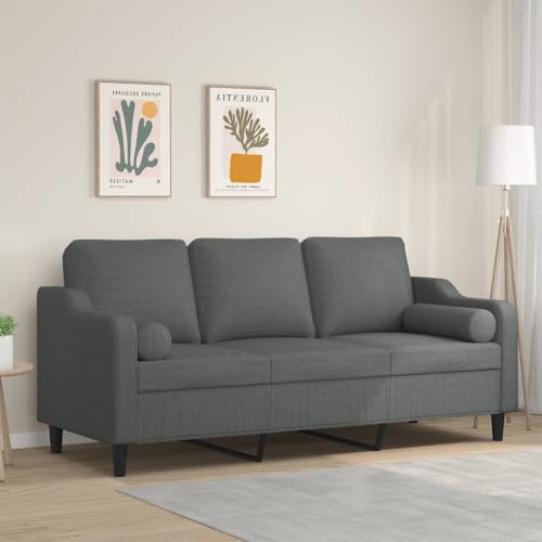 3-Sitzer-Sofa, Dunkelgrau, 180 cm Stoff, mit 2 Zierkissen, Robustes Metallgestell für Wohnzimmer, Lounge-Bereich von YuuSsea