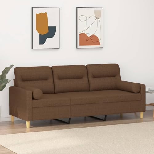 3-Sitzer Sofa 180 cm, Braun Stoff, Modernes Design Wohnzimmer Couch mit 2 Zierkissen, Robustes Metallgestell, Bequeme Polsterung für Zuhause von YuuSsea