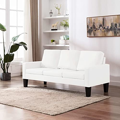 3-Sitzer-Sofa Weiß Kunstleder, 184 cm Breite, Massivholzrahmen, Gepolsterte Kissen, für Wohnzimmer, Elegantes Design 3-Sitzer-Sofa Weiß Kunstleder, 184 cm Breite, Massivholzrahmen, Gepolsterte Kissen, für Wohnzimmer, Elegantes Design von YuuSsea