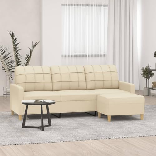 3-Sitzer-Sofa mit Hocker, Creme, 180 cm Sitzbreite, Stoffbezug, Robustes Metallgestell für Wohnzimmer, Schlafzimmer 3-Sitzer-Sofa mit Hocker, Creme, 180 cm Sitzbreite, Stoffbezug, Robustes Metallgestell für Wohnzimmer, Schlafzimmer von YuuSsea