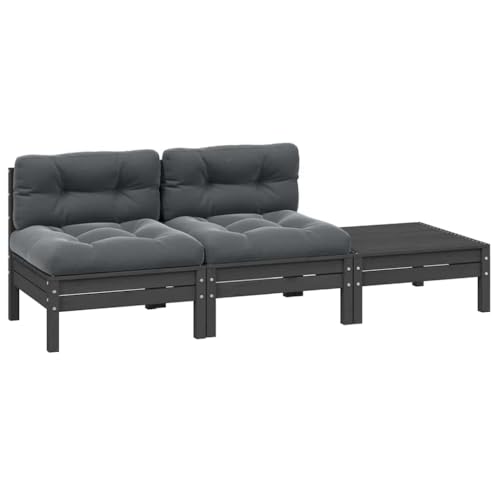 3-TLG. Garten-Lounge-Set, Grau, Kiefer Massivholz, Outdoor-Möbel für Terrasse, mit Kissen, Bequeme Sitzgruppe, ideal für kleine Balkone von YuuSsea