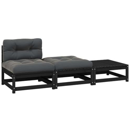 3-TLG. Garten-Lounge-Set aus massivem Kiefernholz, Schwarz, für Terrasse, Outdoor-Möbel, Bequeme Kissen, vielseitige Sitzgruppe von YuuSsea
