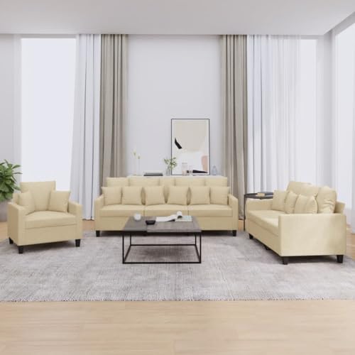 3-TLG. Sofagarnitur, Creme Stoff, Robustes Metall-Sperrholz-Gestell, bequem gepolstert, für Wohnzimmer, 1 Sessel, 2-Sitzer, 3-Sitzer Couch Set mit Kissen 3-TLG. Sofagarnitur, Creme Stoff, Robustes Metall-Sperrholz-Gestell, bequem gepolstert, für Wohnzimmer, 1 Sessel, 2-Sitzer, 3-Sitzer Couch Set mit Kissen von YuuSsea