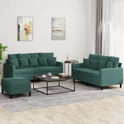 3-TLG. Sofagarnitur, Dunkelgrün Samt, Robustes Metall- & Sperrholzgestell, Bequeme Polsterung, 2X 2-Sitzer Sofa + Hocker für Wohnzimmer, Schlafzimmer, Lounges 3-TLG. Sofagarnitur, Dunkelgrün Samt, Robustes Metall- & Sperrholzgestell, Bequeme Polsterung, 2X 2-Sitzer Sofa + Hocker für Wohnzimmer, Schlafzimmer, Lounges von YuuSsea
