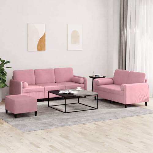 3-TLG. Sofagarnitur, Rosa Samt, 2-Sitzer & 3-Sitzer Couch mit Fußhocker, Wohnzimmer Lounge Möbel Set mit Kissen, Robustes Metallgestell, Bequemes Sitzerlebnis 3-TLG. Sofagarnitur, Rosa Samt, 2-Sitzer & 3-Sitzer Couch mit Fußhocker, Wohnzimmer Lounge Möbel Set mit Kissen, Robustes Metallgestell, Bequemes Sitzerlebnis von YuuSsea