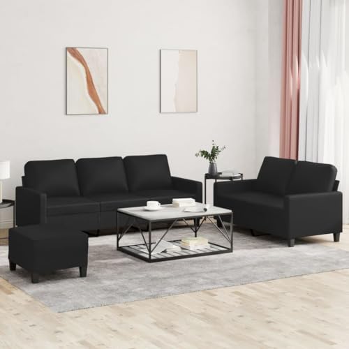 3-TLG. Sofagarnitur, Schwarz Kunstleder, Robustes Sperrholz Metall Gestell, Bequeme Polsterung, Wohnzimmer Lounge Möbel Set, inkl. Fußhocker 3-TLG. Sofagarnitur, Schwarz Kunstleder, Robustes Sperrholz Metall Gestell, Bequeme Polsterung, Wohnzimmer Lounge Möbel Set, inkl. Fußhocker von YuuSsea