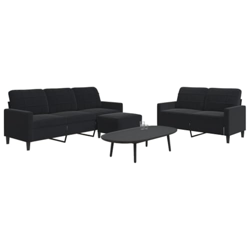3-TLG. Sofagarnitur, Schwarz Samt, Metallgestell, 197cm 3-Sitzer & 137cm 2-Sitzer Sofa mit Kissen, Fußhocker, für Wohnzimmer, Schlafzimmer, bequemes Sitzerlebnis von YuuSsea