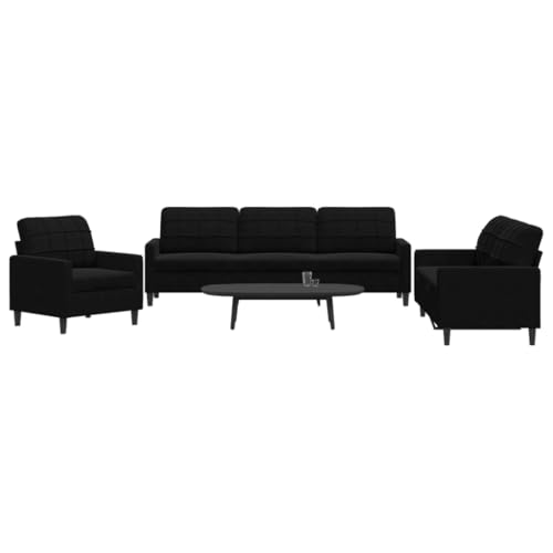 3-TLG. Sofagarnitur, Schwarz Samt, Metallgestell, Wohnzimmer Couch Set mit Kissen, Komfortables Schlafsofa, Modernes Design Möbel von YuuSsea