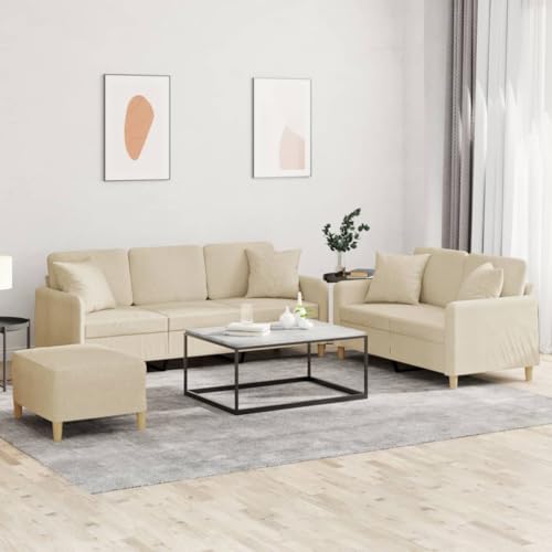 3-TLG. Sofagarnitur Creme Stoff, Robustes Metallgestell, 198 cm 3-Sitzer, Polstersofa mit Hocker & 4 Kissen für Wohnzimmer, strapazierfähig, gemütlich 3-TLG. Sofagarnitur Creme Stoff, Robustes Metallgestell, 198 cm 3-Sitzer, Polstersofa mit Hocker & 4 Kissen für Wohnzimmer, strapazierfähig, gemütlich von YuuSsea