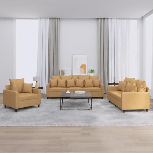 3-TLG. Sofagarnitur mit Kissen, Braun Samt, Robustes Metallgestell, Bequemes Sitzerlebnis für Wohnzimmer und Lounge, 1 Sessel, 1x 2-Sitzer, 1x 3-Sitzer 3-TLG. Sofagarnitur mit Kissen, Braun Samt, Robustes Metallgestell, Bequemes Sitzerlebnis für Wohnzimmer und Lounge, 1 Sessel, 1x 2-Sitzer, 1x 3-Sitzer von YuuSsea