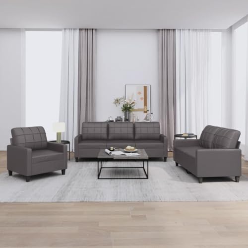 3-TLG. Sofagarnitur mit Kissen, Grau Kunstleder, Robustes Gestell für Wohnzimmer, Langlebiges Kunstleder-Sofa-Set mit 6 Kissen, Bequemes Sitzerlebnis 3-TLG. Sofagarnitur mit Kissen, Grau Kunstleder, Robustes Gestell für Wohnzimmer, Langlebiges Kunstleder-Sofa-Set mit 6 Kissen, Bequemes Sitzerlebnis von YuuSsea