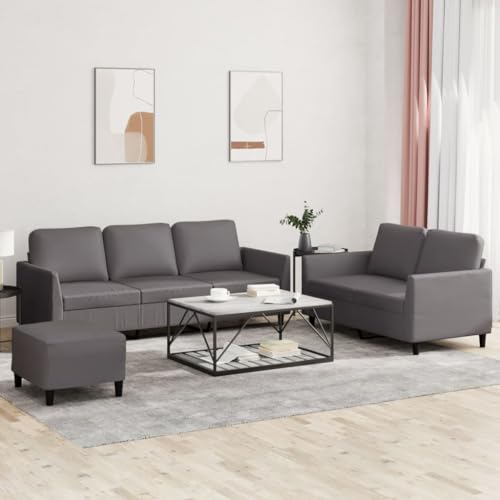 3-TLG. Sofagarnitur mit Kissen Grau Kunstleder, Robustes Sperrholz Metall Gestell, Bequemes 2- und 3-Sitzer Sofa Set mit Fußhocker für Wohnzimmer, Lounge 3-TLG. Sofagarnitur mit Kissen Grau Kunstleder, Robustes Sperrholz Metall Gestell, Bequemes 2- und 3-Sitzer Sofa Set mit Fußhocker für Wohnzimmer, Lounge von YuuSsea