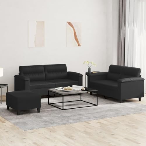 3-TLG. Sofagarnitur mit Kissen Schwarz, Kunstleder, 170x77x80cm 2-Sitzer Sofa, Robuster Metallrahmen, Bequeme Wohnzimmer Couch für Zuhause 3-TLG. Sofagarnitur mit Kissen Schwarz, Kunstleder, 170x77x80cm 2-Sitzer Sofa, Robuster Metallrahmen, Bequeme Wohnzimmer Couch für Zuhause von YuuSsea