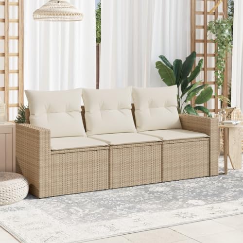 3-teiliges Outdoor Möbelstück Set, modulares Garten Sofagarnitur für Terrasse, witterungsbeständiges Poly Rattan mit Stauraum, beigefarbene Stühle und Kissen von YuuSsea