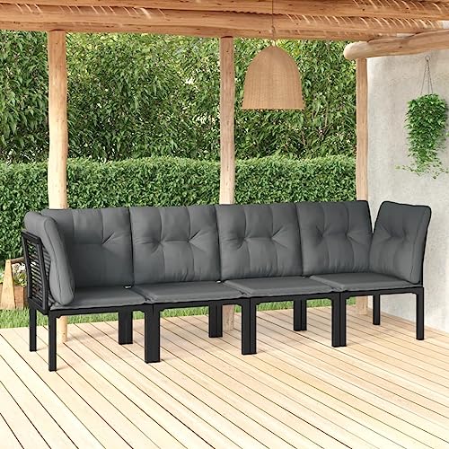 4-TLG. Garten-Lounge-Set, Schwarz/Grau, Poly Rattan Möbel für Terrasse, Outdoor-Bereich, Bequeme Sitzgruppe mit Kissen, Robustes Design von YuuSsea