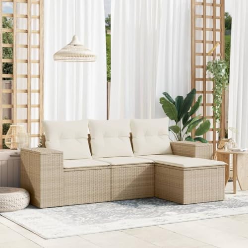 4-TLG. Garten-Sofagarnitur, Poly Rattan Lounge Set für Terrasse, Patio Möbel mit Kissen, Beige Outdoor Stühle, Modulares Design für Balkon 4-TLG. Garten-Sofagarnitur, Poly Rattan Lounge Set für Terrasse, Patio Möbel mit Kissen, Beige Outdoor Stühle, Modulares Design für Balkon von YuuSsea