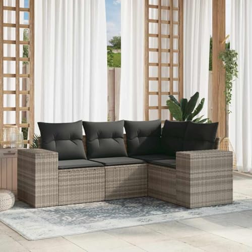 4-TLG. Garten-Sofagarnitur Hellgrau, UV-beständig, Poly Rattan Lounge Set für Terrasse, Balkon, Modulares Design, Inkl. Kissen 4-TLG. Garten-Sofagarnitur Hellgrau, UV-beständig, Poly Rattan Lounge Set für Terrasse, Balkon, Modulares Design, Inkl. Kissen von YuuSsea