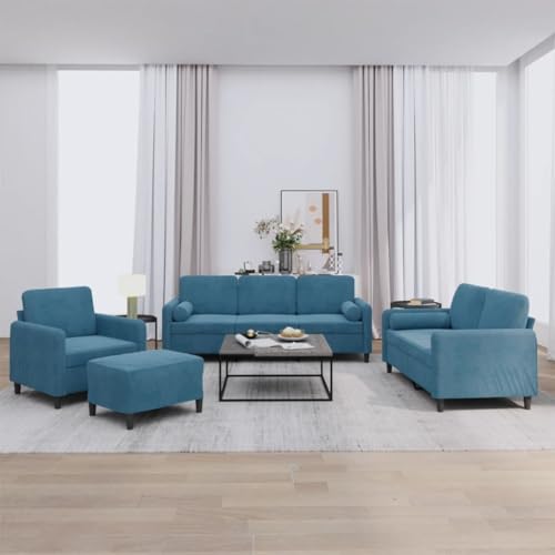 4-TLG. Sofagarnitur, Blau Samt, Robustes Metallgestell, Bequeme Polsterung, Wohnzimmer Möbel Set mit Kissen, Sessel, 2-Sitzer, 3-Sitzer & Hocker 4-TLG. Sofagarnitur, Blau Samt, Robustes Metallgestell, Bequeme Polsterung, Wohnzimmer Möbel Set mit Kissen, Sessel, 2-Sitzer, 3-Sitzer & Hocker von YuuSsea