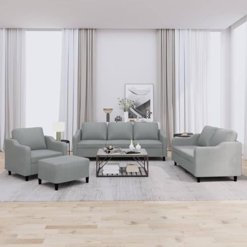 4-TLG. Sofagarnitur Hellgrau, Stoffbezug, Robustes Metallgestell, mit Kissen, Sessel, 2er- & 3er-Sofa, Fußhocker, für Wohnzimmer & Lounge, bequemes Sitzerlebnis von YuuSsea