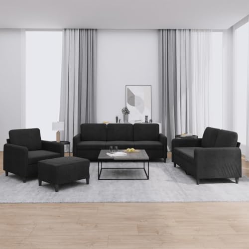 4-TLG. Sofagarnitur Schwarz Samt, Weich Gepolstert, Robustes Metallgestell, Bequemes Sitzerlebnis für Wohnzimmer, Lounge-Möbel, Inklusive Hocker, Moderne Ästhetik 4-TLG. Sofagarnitur Schwarz Samt, Weich Gepolstert, Robustes Metallgestell, Bequemes Sitzerlebnis für Wohnzimmer, Lounge-Möbel, Inklusive Hocker, Moderne Ästhetik von YuuSsea