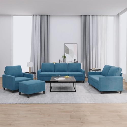 4-TLG. Sofagarnitur mit Kissen, Blau Samt, Metallgestell, Geräumige Wohnlandschaft für Wohnzimmer, Loungemöbel 4-TLG. Sofagarnitur mit Kissen, Blau Samt, Metallgestell, Geräumige Wohnlandschaft für Wohnzimmer, Loungemöbel von YuuSsea