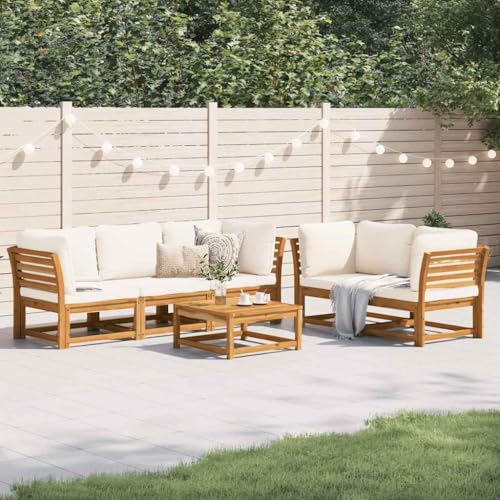 6-TLG. Garten Lounge-Set aus Akazienholz, Ecksofa und Mittelsofa mit Cremeweißen Kissen, für Terrasse und Außenbereich 6-TLG. Garten Lounge-Set aus Akazienholz, Ecksofa und Mittelsofa mit Cremeweißen Kissen, für Terrasse und Außenbereich von YuuSsea