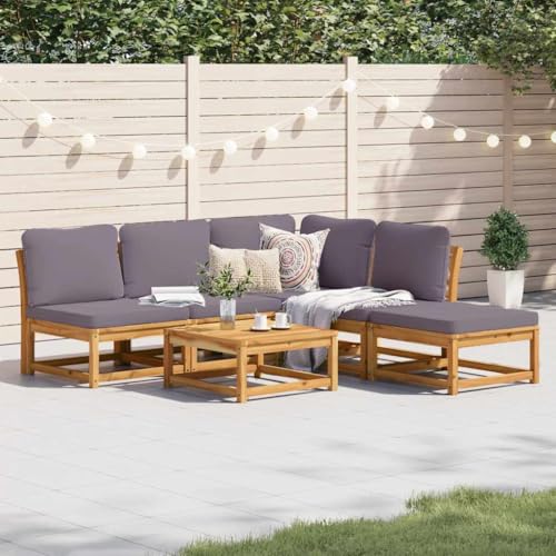 6-TLG. Garten-Lounge-Set aus Massivholz Akazie, modulare Outdoor Möbel für Terrasse, inklusive Tisch, Bequeme Stühle mit Kissen, zum Entspannen von YuuSsea