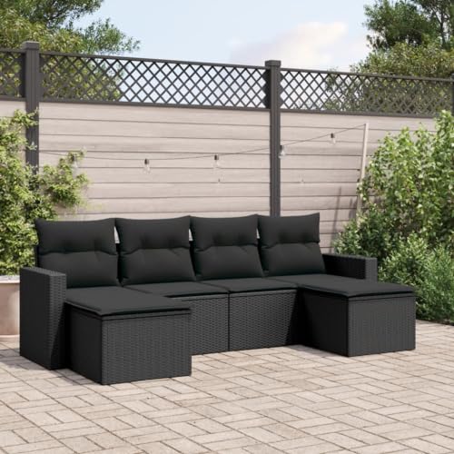6-TLG. Garten-Sofagarnitur Schwarz, UV-beständiges Poly Rattan Lounge Set mit Kissen, Stauraum, Modulares Design für Terrasse, Balkon 6-TLG. Garten-Sofagarnitur Schwarz, UV-beständiges Poly Rattan Lounge Set mit Kissen, Stauraum, Modulares Design für Terrasse, Balkon von YuuSsea