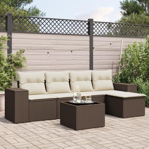 6-TLG. Garten-Sofagarnitur aus robustem Poly Rattan, UV-beständig, mit bequemen Kissen, Glas-Tisch, ideal für Terrasse, Balkon, Außenbereich von YuuSsea
